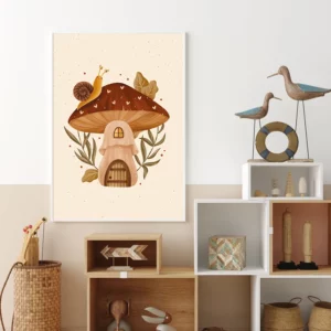 Affiche de champignon mignon pour chambre d'enfant, aux couleurs automnales