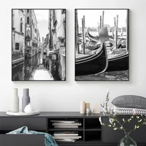 Affiches d'architecture de Venise en noir et blanc, Italie, rue de Venise