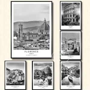 Affiche de ville italienne en noir et blanc, rétro, le colisée Capri, ville de venise