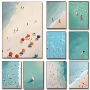 Affiche planche de surf, l'été à la mer, parasol, plage, océan, bateau