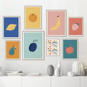 Affiche de cuisine pomme poire citron fruits nourriture banane fraise
