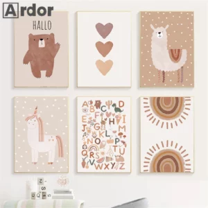 Affiche d'alpaga, licorne, arc-en-ciel, ours, cœur