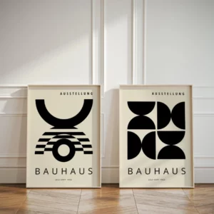 Affiche sur toile Bauhaus noir et Beige aux formes géométriques