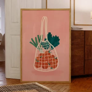 Affiche moderne d'un filet de course de fruits et légumes