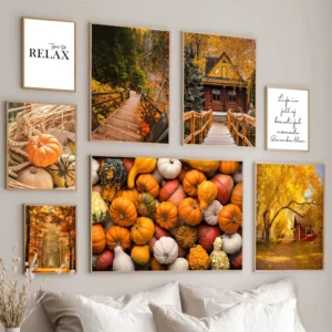 Affiche de feuilles jaunes pour la décoration intérieure, automne
