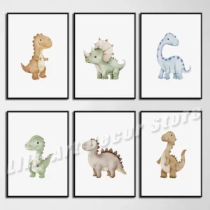 Affiches dessins animés de dinosaures en aquarelle