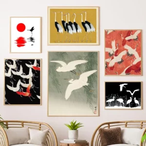 Affiche d'ensemble d'oiseaux, fleurs
