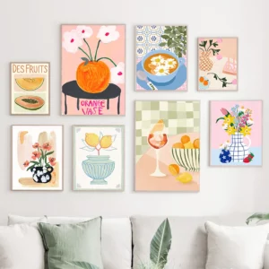 Affiche colorée de galerie de vase de fleurs rétro