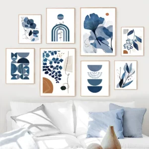 Affiche bohème, Feuilles Géométriques Bleues