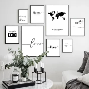 Affiche avec citation de vie noir et blanc, affiche d'amour de style scandinave