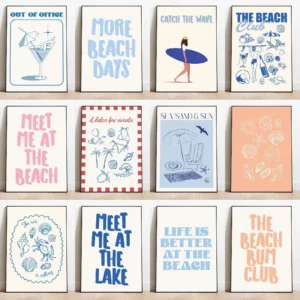 Affiche de coquillages Meet Me At The Beach, Bikini de mer d'été, citations côtières