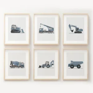 Affiche sur toile de dessin bleu de véhicule d'ingénierie, transport, voiture