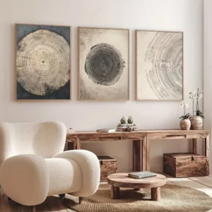 Lot de 3 impressions sur toile rustiques représentant des anneaux d'arbre