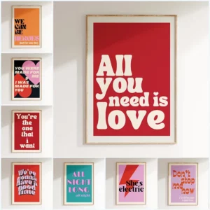 Affiches minimalistes de messages, couleurs roses, paroles d'amour