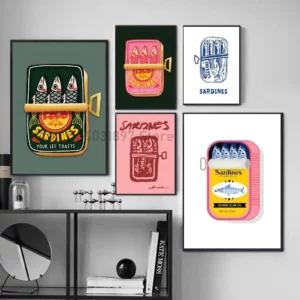 Affiche de sardines colorées en boite