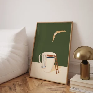 Affiche sur toile d'un plongeon dans une tasse de café