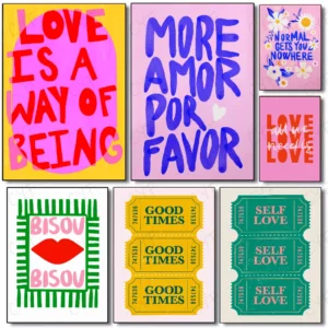 Affiche minimaliste avec citations d'amour eclectiques ensoleillées