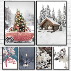 Affiche de neige, Noël, arbre enneigé, sapin de Noël