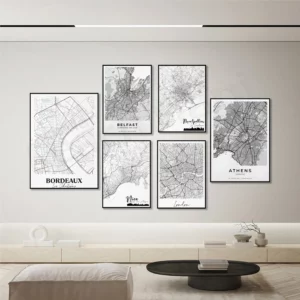 Affiche de centre de ville de Bordeaux, Amsterdam, Irlande du Nord, Belfast, Athènes, Grèce, Montpellier, Nice