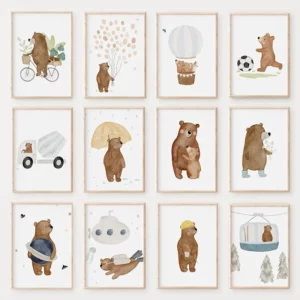Affiche sur toile de dessin animé, ours mignon