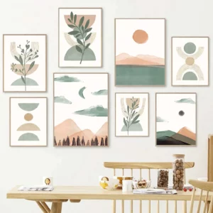 Affiches de paysage géométrique, arc-en-ciel, soleil, montagne