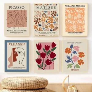 Affiche Matisse, feuille de corail, Picasso, danseurs, ligne, visage, marché des fleurs, William Morries