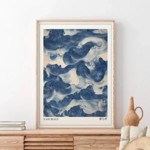 Affiche sur toile abstraite de la mer ondulée bleue rétro japonaise