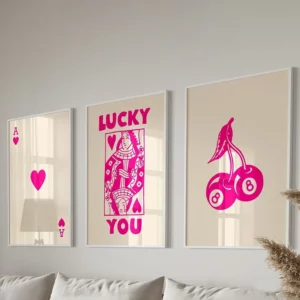 Ensemble d'affiches murales rétro tendance, porte-bonheur, reine des cœurs