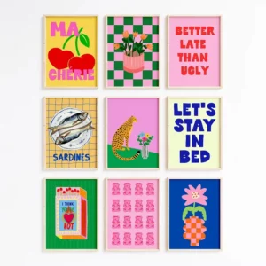 Affiche sur toile éclectiques colorées, décor de chambre rose vif