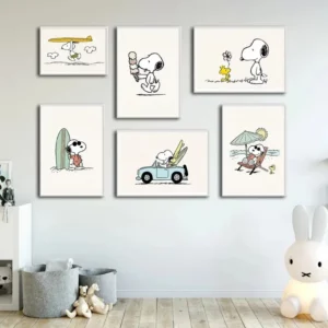 Affiche de Snoopy à la plage, en vacances, surf