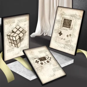 Affiches de croquis Vintage Pop, poignée de jeu vidéo, affiche de jeu VR