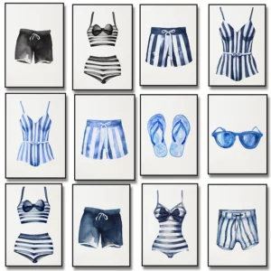 Affiche de maillots de bain bleu et blanc