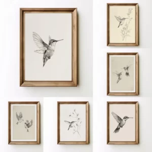 Affiche minimaliste de colibri et de croquis d'oiseau