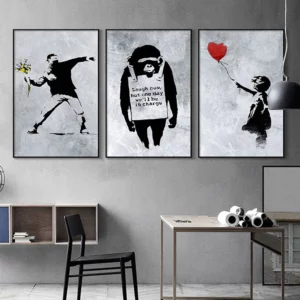 Affiche Street Art Banksy – Graffiti urbain moderne en noir et blanc