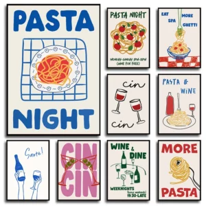 Affiches Cuisine Pop Art – Gin, Spaghetti et Moments Gourmands