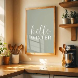 Affiche “Hello Winter” – Décoration Murale Hiver Minimaliste & Cocooning