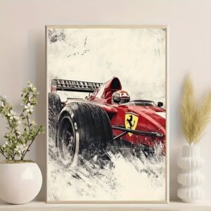 Affiche F1 Ferrari – Art Mural Voiture de Course Rouge | Déco Murale Sport Automobile