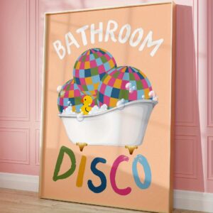 Affiche Bathroom Disco – Décoration Murale Amusante & Colorée pour Salle de Bain