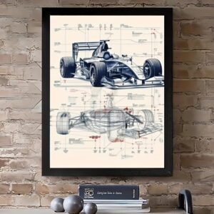 Affiche Technique Formule 1 – Plan d’Ingénierie, Blueprint F1, Décoration Murale Sport Automobile