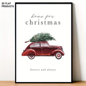 Affiche Voiture Vintage de Noël – Décoration Murale Home for Christmas