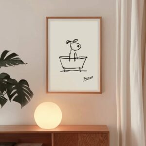 Affiche Minimaliste Chien dans la Baignoire – Décoration Murale Moderne & Humour