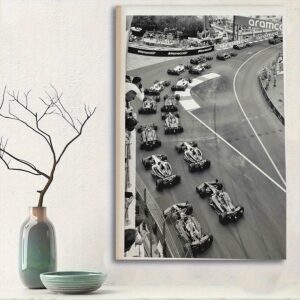 Affiche Grand Prix de Monaco – Départ de Course F1 en Noir et Blanc