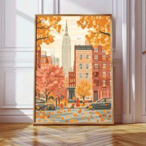 Affiche New York en Automne – Décoration Murale Urbaine & Feuillages Dorés
