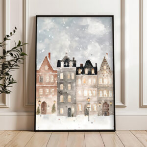 Affiche Village Enneigé – Décoration Murale Hiver & Ambiance Féérique