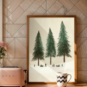 Affiche Hivernale Forêt de Sapins – Décoration Murale Style Scandinave