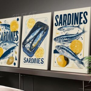 Triptyque Sardines – Décoration Murale Cuisine | Style Vintage & Bord de Mer