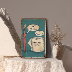 Affiche Humour WC Vintage – Brosse et Papier Toilette | Décoration Murale Fun