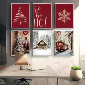 Affiches de Noël rouge – Sapin minimaliste & Ho Ho Ho