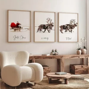 Affiche Santa Claus & Rennes – Décoration Murale de Noël Élégante et Moderne