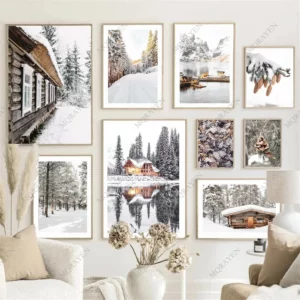 Affiches Hiver & Chalets Enneigés – Décoration Murale Scandinave et Ambiance Cocooning